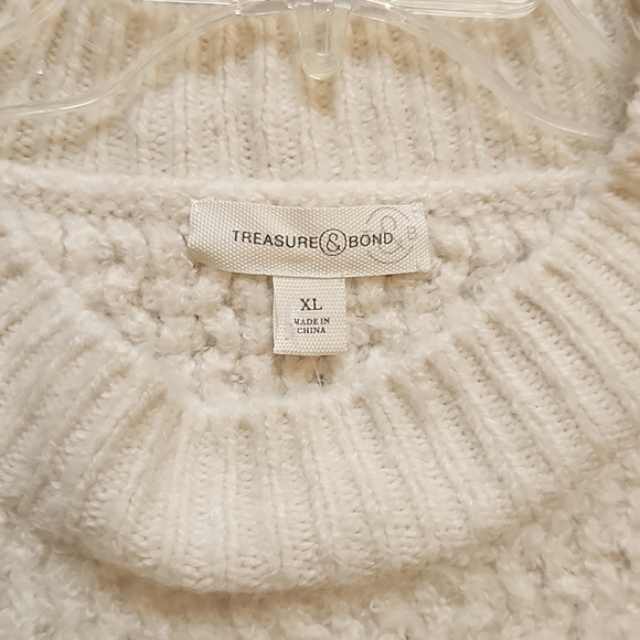 Treasure & Bond Mixed Stitch Fringe Chunky Sweater 1X Ivory Dove New - Picture 3 of 15